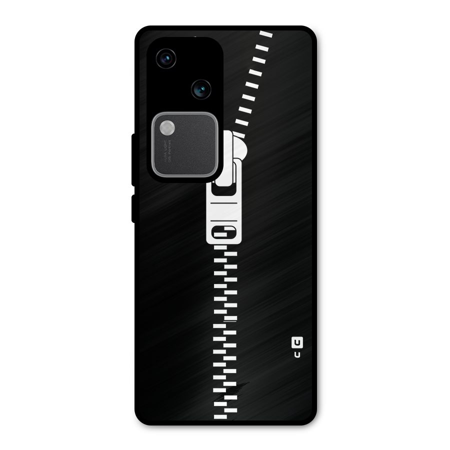 Black Zipper Metal Back Case for Vivo V30 Pro
