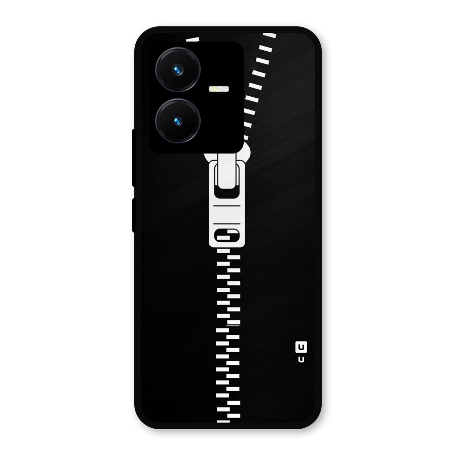 Black Zipper Metal Back Case for Vivo Y22s