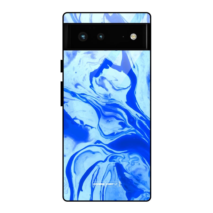 Blaze Blue Marble Texture Glass Back Case for Google Pixel 6