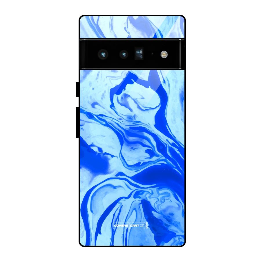 Blaze Blue Marble Texture Glass Back Case for Google Pixel 6 Pro