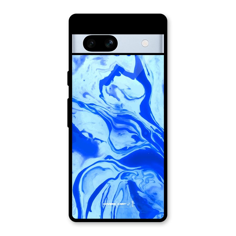 Blaze Blue Marble Texture Glass Back Case for Google Pixel 7a