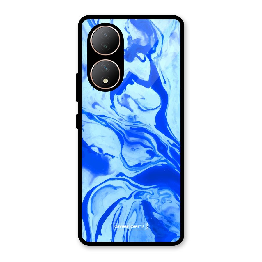 Blaze Blue Marble Texture Glass Back Case for Vivo T2