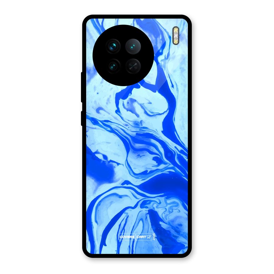 Blaze Blue Marble Texture Glass Back Case for Vivo X90