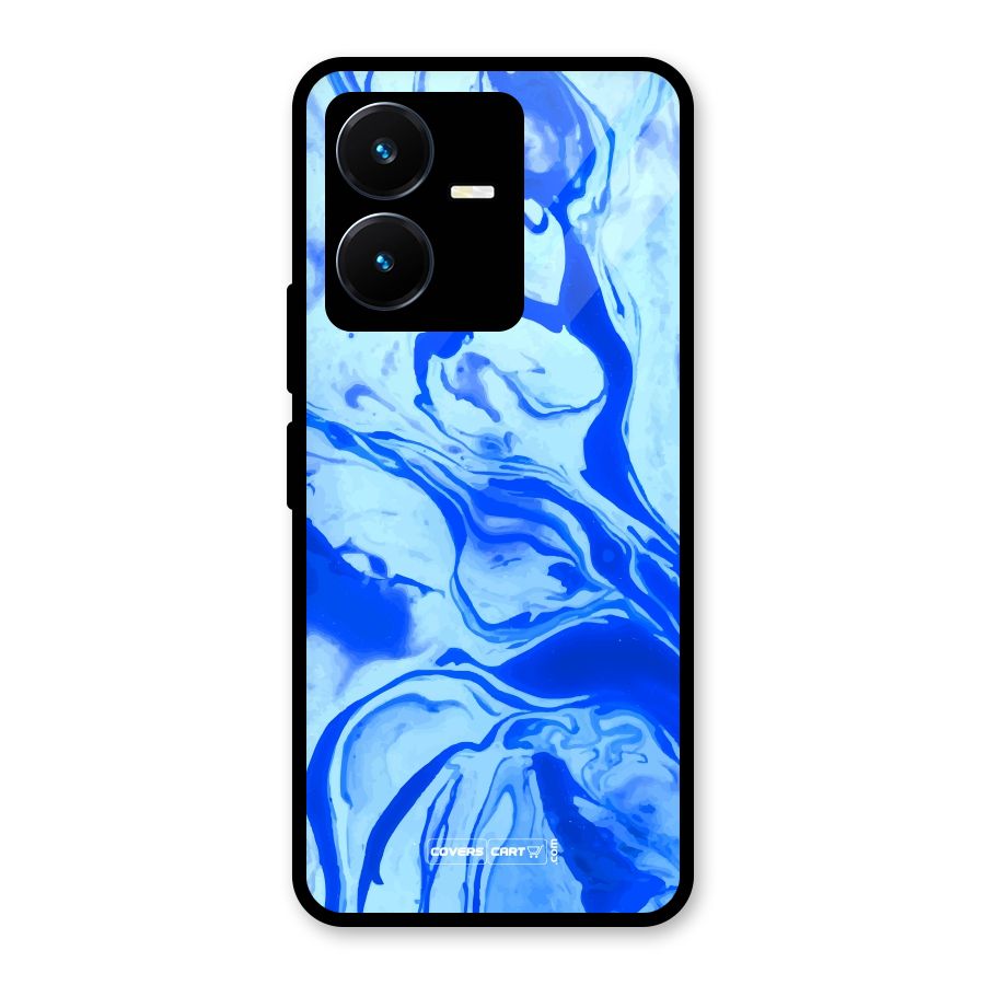 Blaze Blue Marble Texture Glass Back Case for Vivo Y22s
