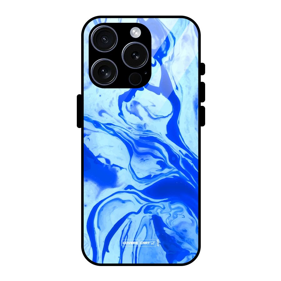 Blaze Blue Marble Texture Glass Back Case for iPhone 15 Pro