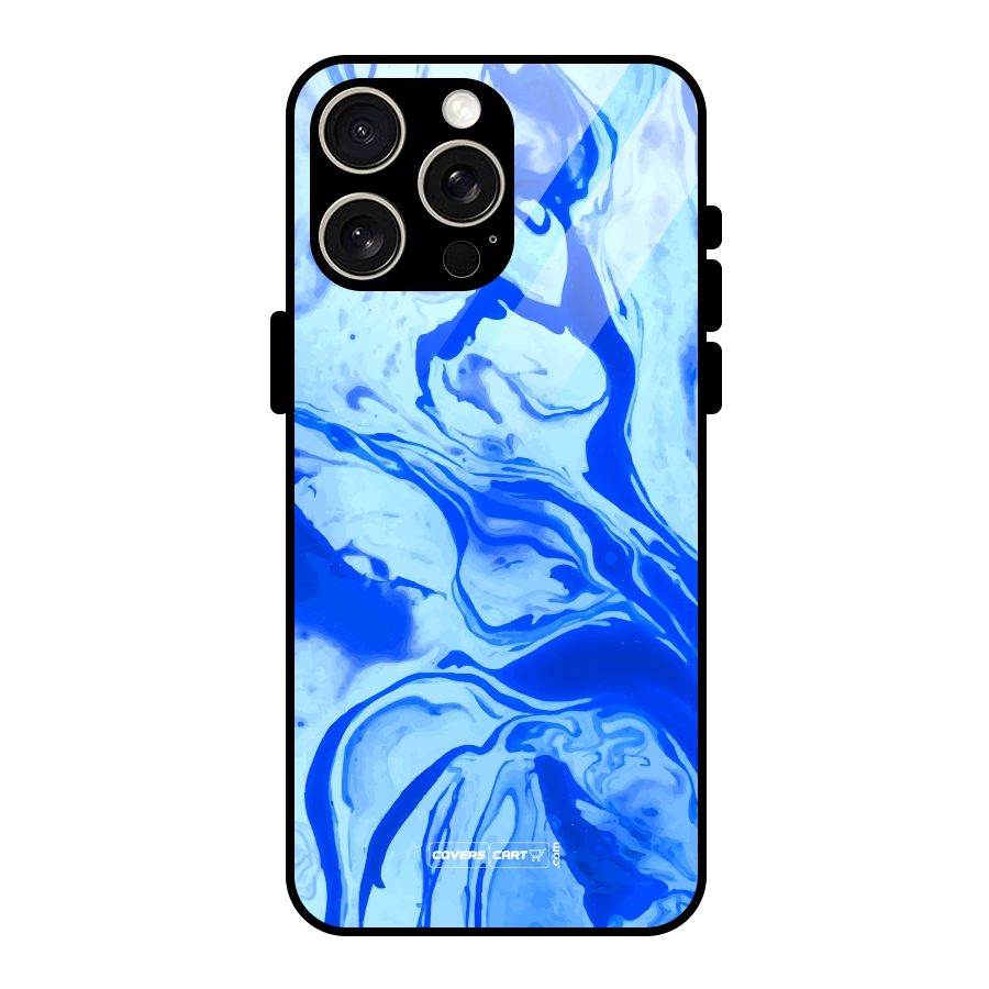 Blaze Blue Marble Texture Glass Back Case for iPhone 15 Pro Max