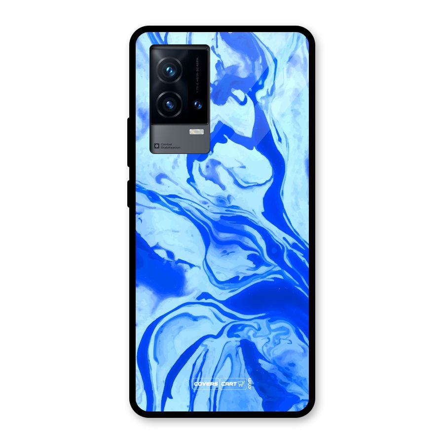 Blaze Blue Marble Texture Glass Back Case for iQOO 9 5G