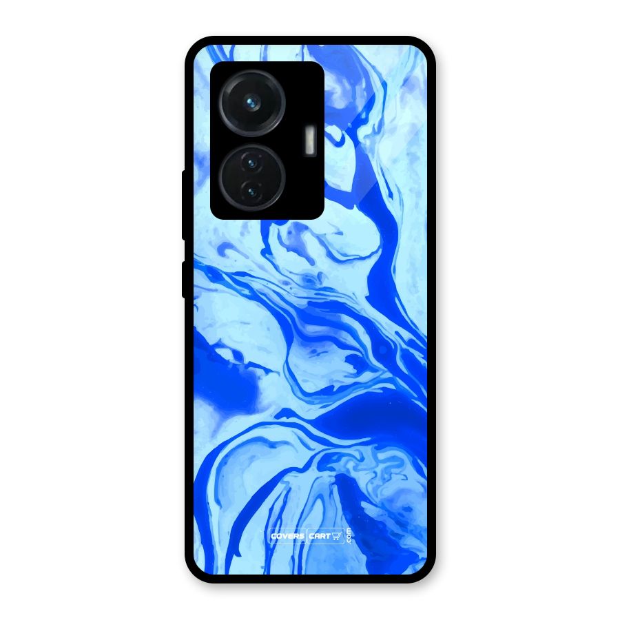 Blaze Blue Marble Texture Glass Back Case for iQOO Z6 44W
