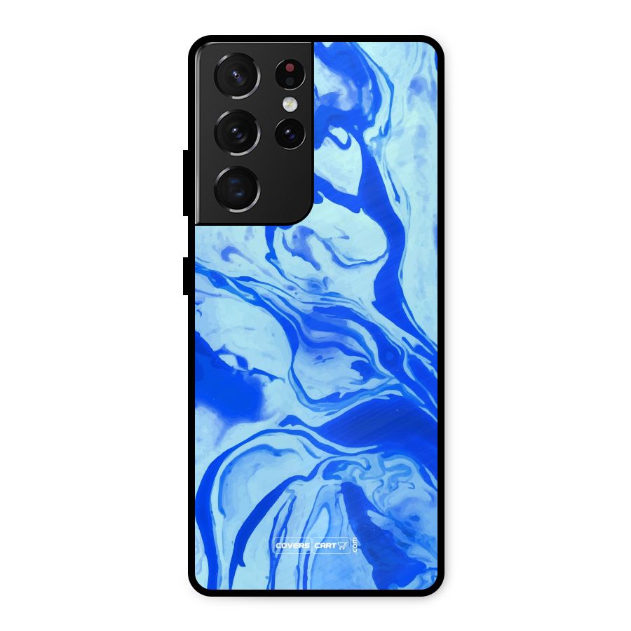 Blaze Blue Marble Texture Metal Back Case for Galaxy S21 Ultra 5G