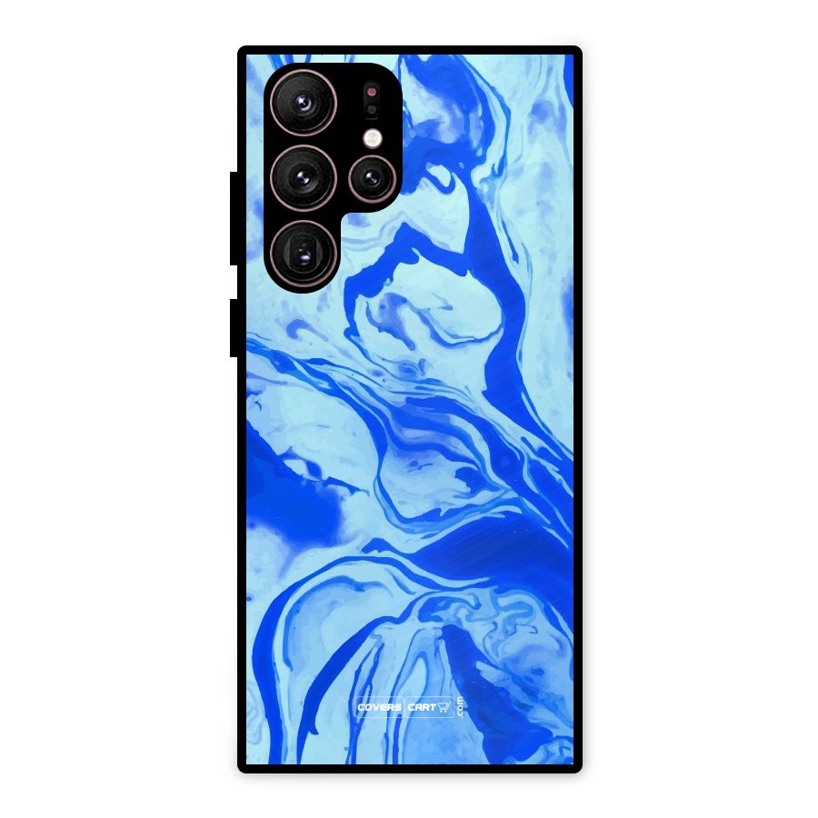 Blaze Blue Marble Texture Metal Back Case for Galaxy S22 Ultra 5G