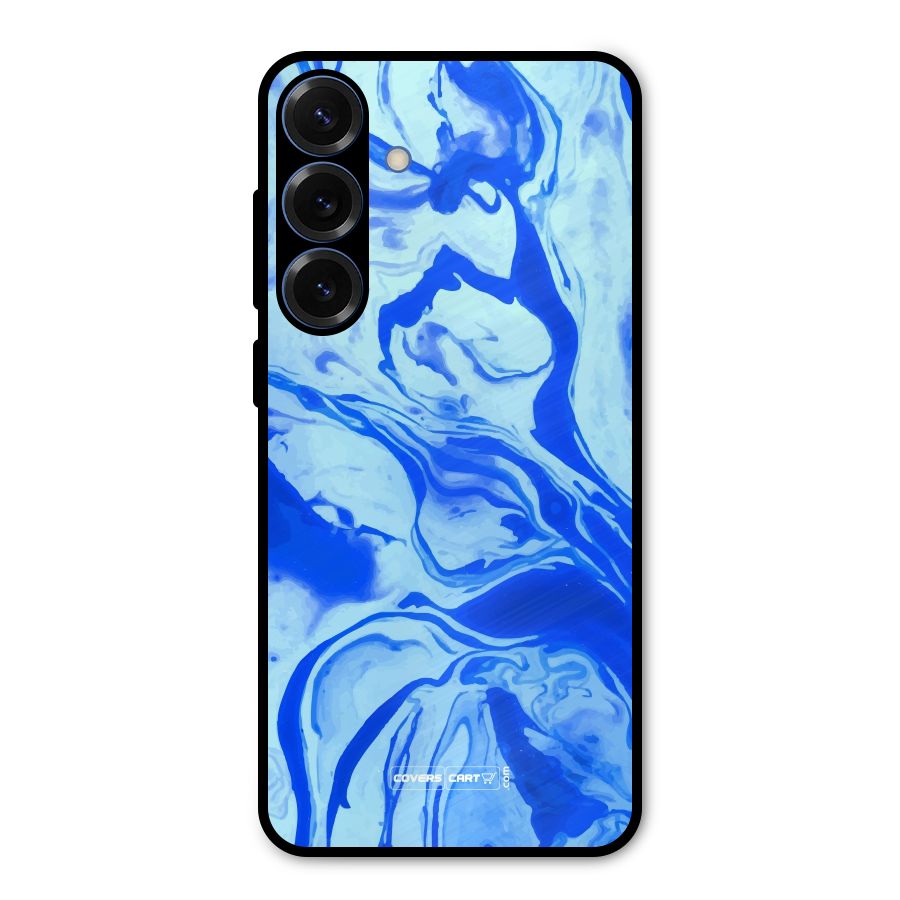 Blaze Blue Marble Texture Metal Back Case for Galaxy S25 Plus