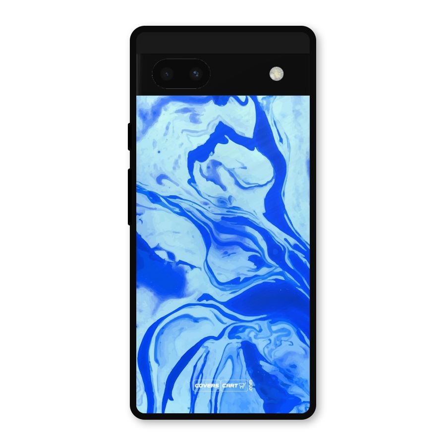 Blaze Blue Marble Texture Metal Back Case for Google Pixel 6a