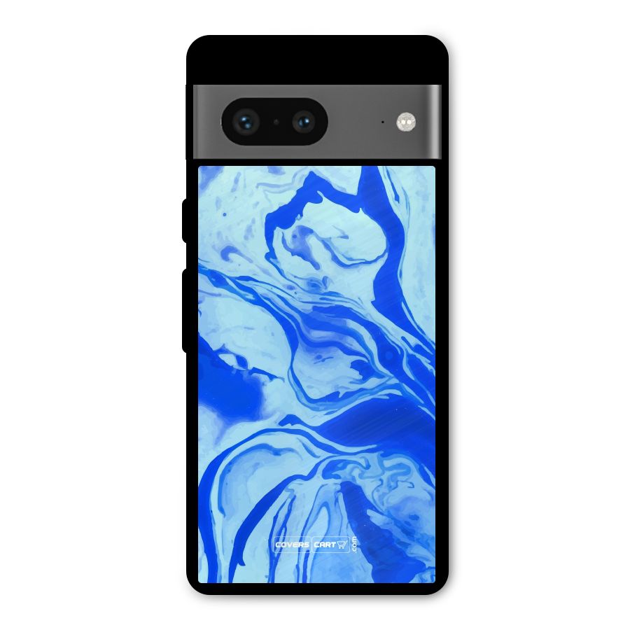 Blaze Blue Marble Texture Metal Back Case for Google Pixel 7
