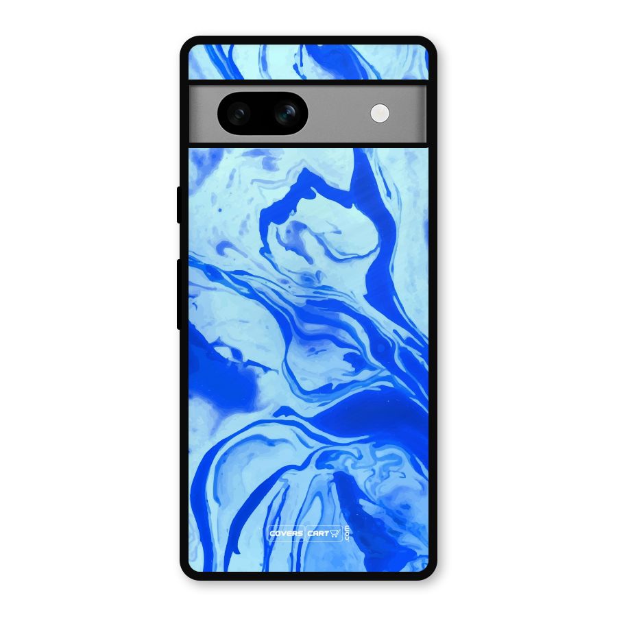 Blaze Blue Marble Texture Metal Back Case for Google Pixel 7a