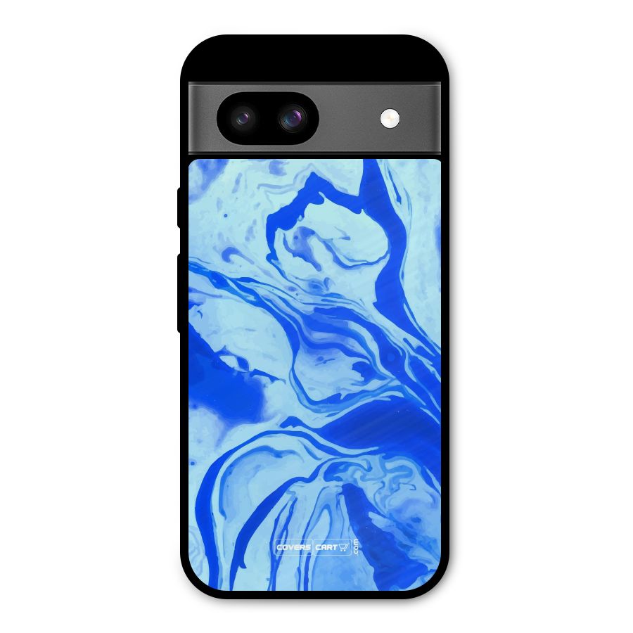 Blaze Blue Marble Texture Metal Back Case for Google Pixel 8a