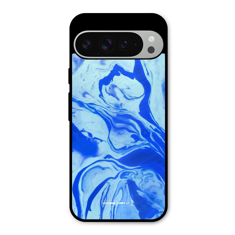 Blaze Blue Marble Texture Metal Back Case for Google Pixel 9 Pro XL