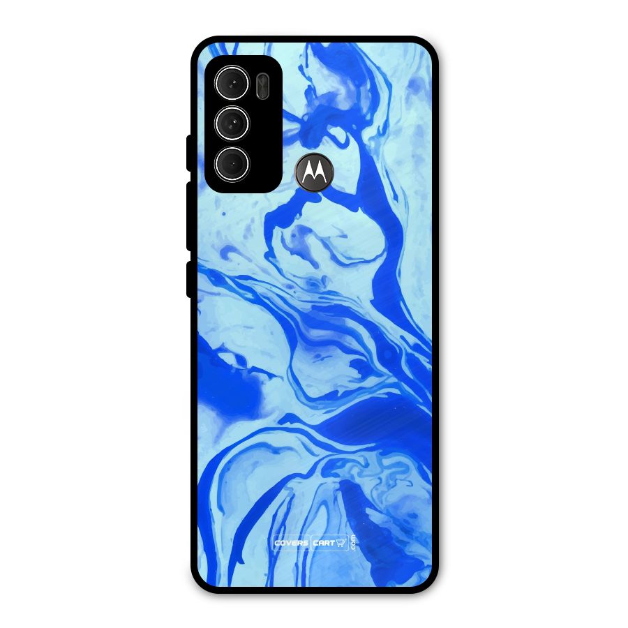 Blaze Blue Marble Texture Metal Back Case for Moto G60