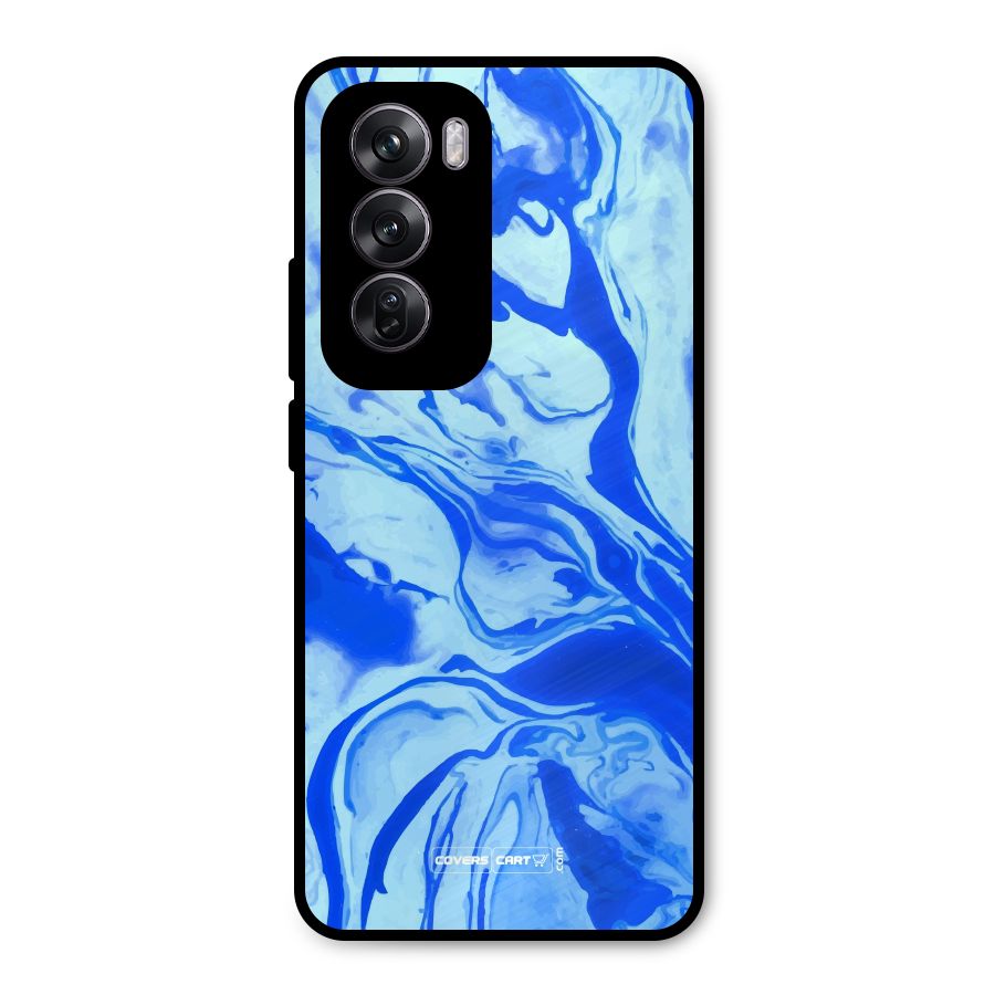 Blaze Blue Marble Texture Metal Back Case for Oppo Reno12 Pro