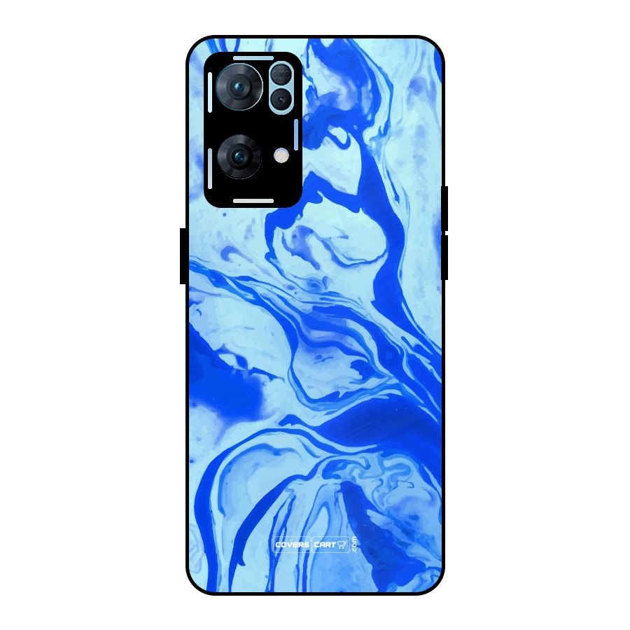 Blaze Blue Marble Texture Metal Back Case for Oppo Reno7 Pro 5G
