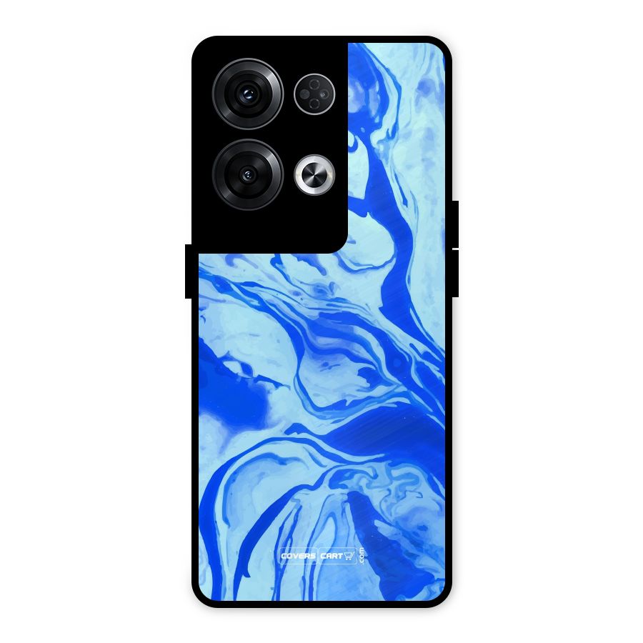 Blaze Blue Marble Texture Metal Back Case for Oppo Reno8 Pro 5G