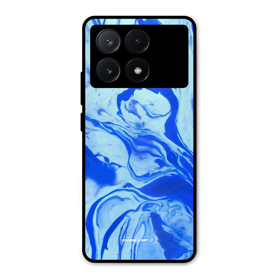Blaze Blue Marble Texture Metal Back Case for Poco X6 Pro