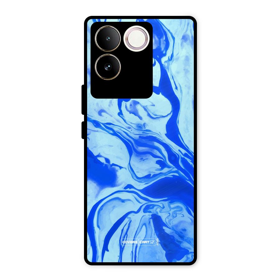 Blaze Blue Marble Texture Metal Back Case for Vivo T2 Pro