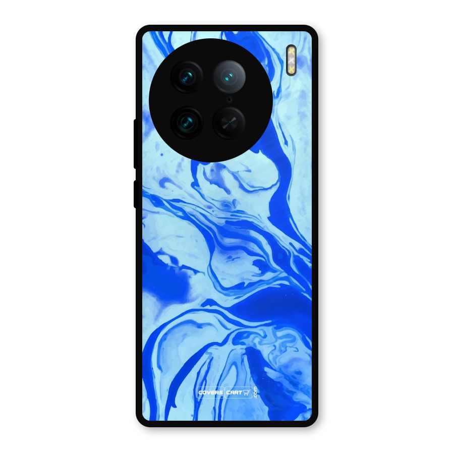 Blaze Blue Marble Texture Metal Back Case for Vivo X90 Pro