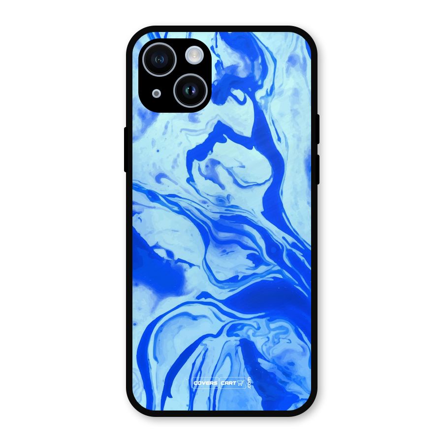 Blaze Blue Marble Texture Metal Back Case for iPhone 14