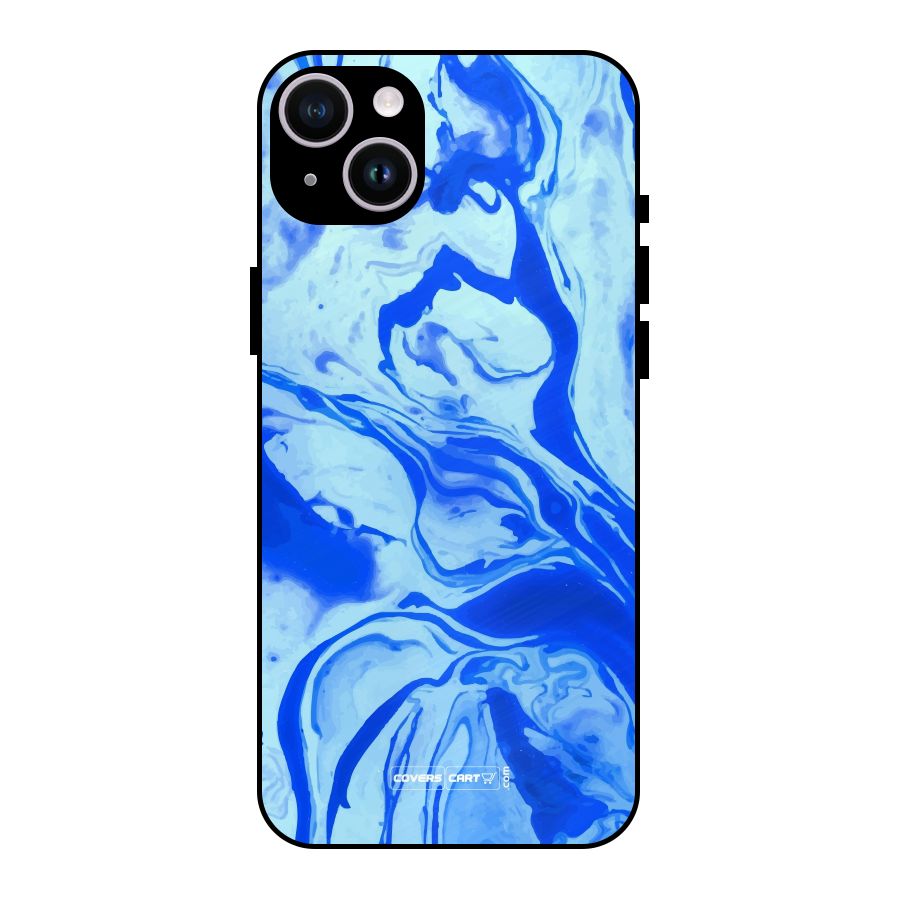 Blaze Blue Marble Texture Metal Back Case for iPhone 14 Plus