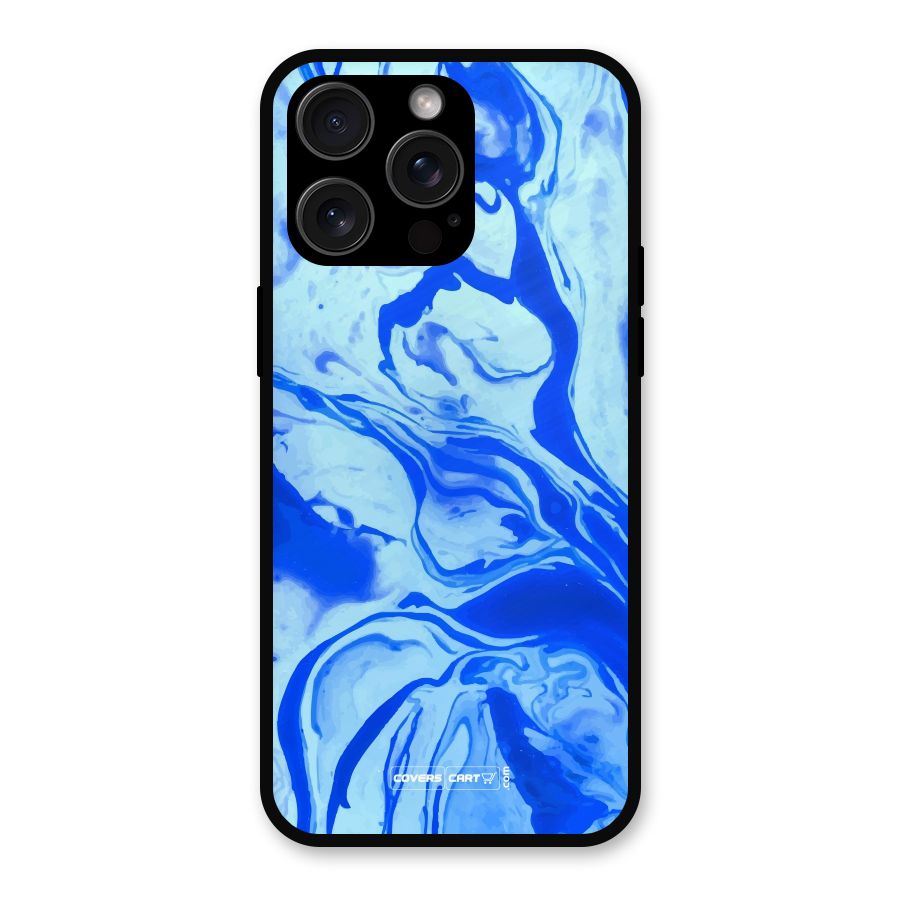 Blaze Blue Marble Texture Metal Back Case for iPhone 15 Pro Max