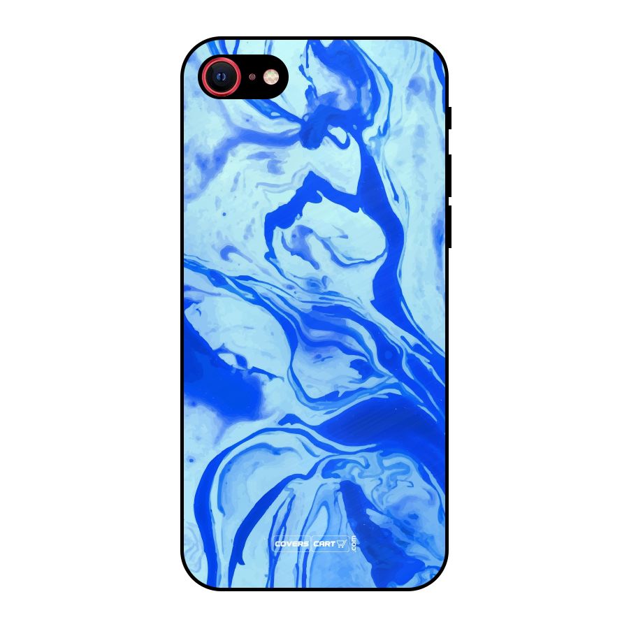 Blaze Blue Marble Texture Metal Back Case for iPhone SE 2020
