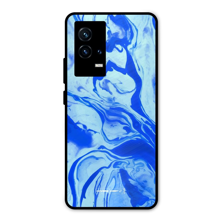 Blaze Blue Marble Texture Metal Back Case for iQOO 9 5G
