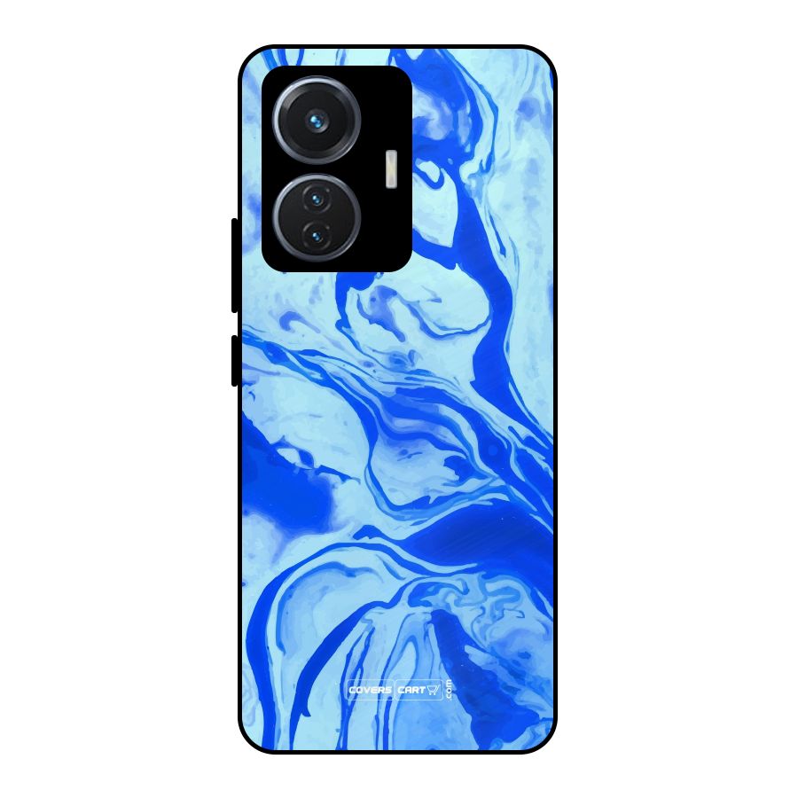 Blaze Blue Marble Texture Metal Back Case for iQOO Z6 44W
