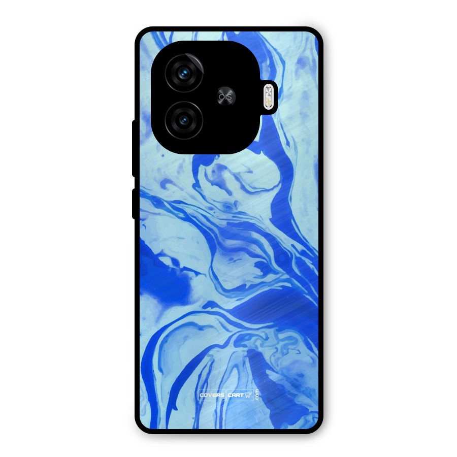 Blaze Blue Marble Texture Metal Back Case for iQOO Z9 Turbo