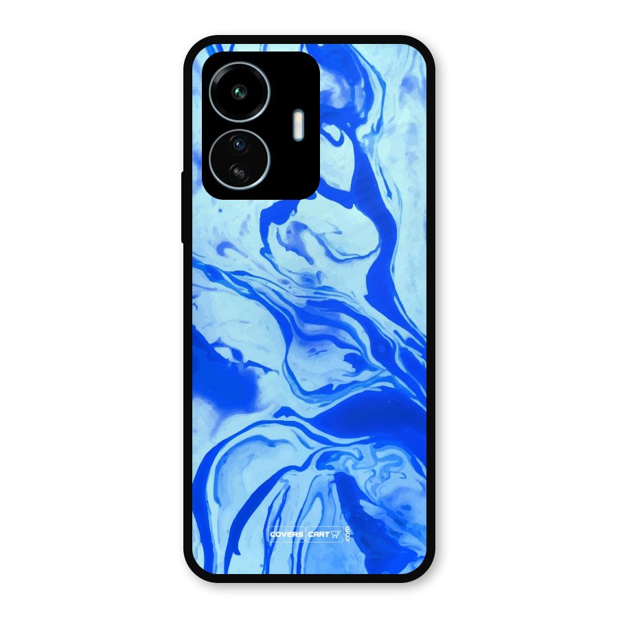Blaze Blue Marble Texture Metal Back Case for vivo iQOO Z6 Lite 5G