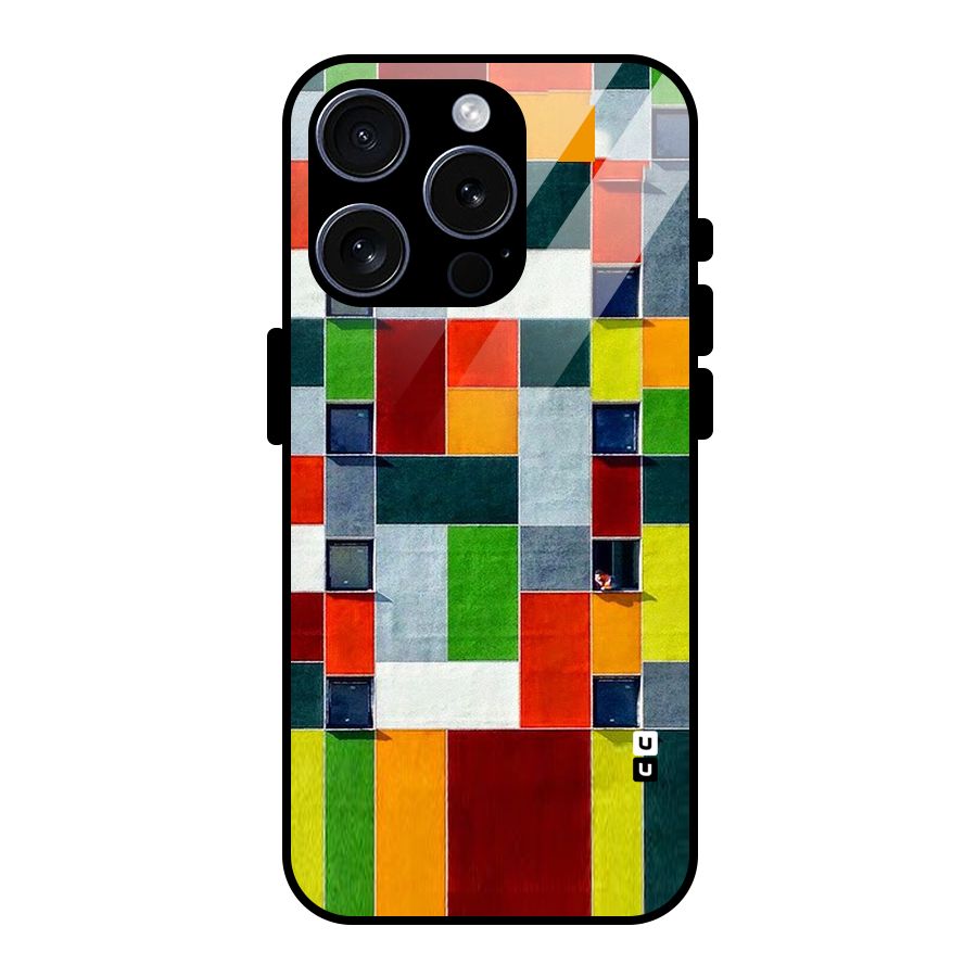 Block Color Design Glass Back Case for iPhone 15 Pro