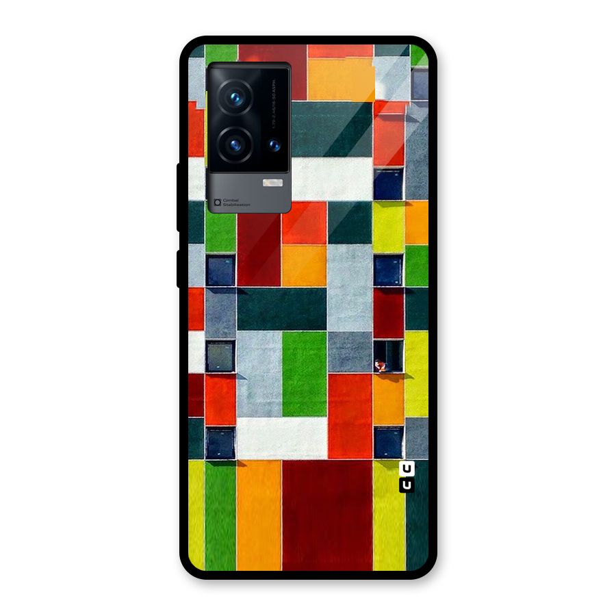 Block Color Design Glass Back Case for iQOO 9 5G