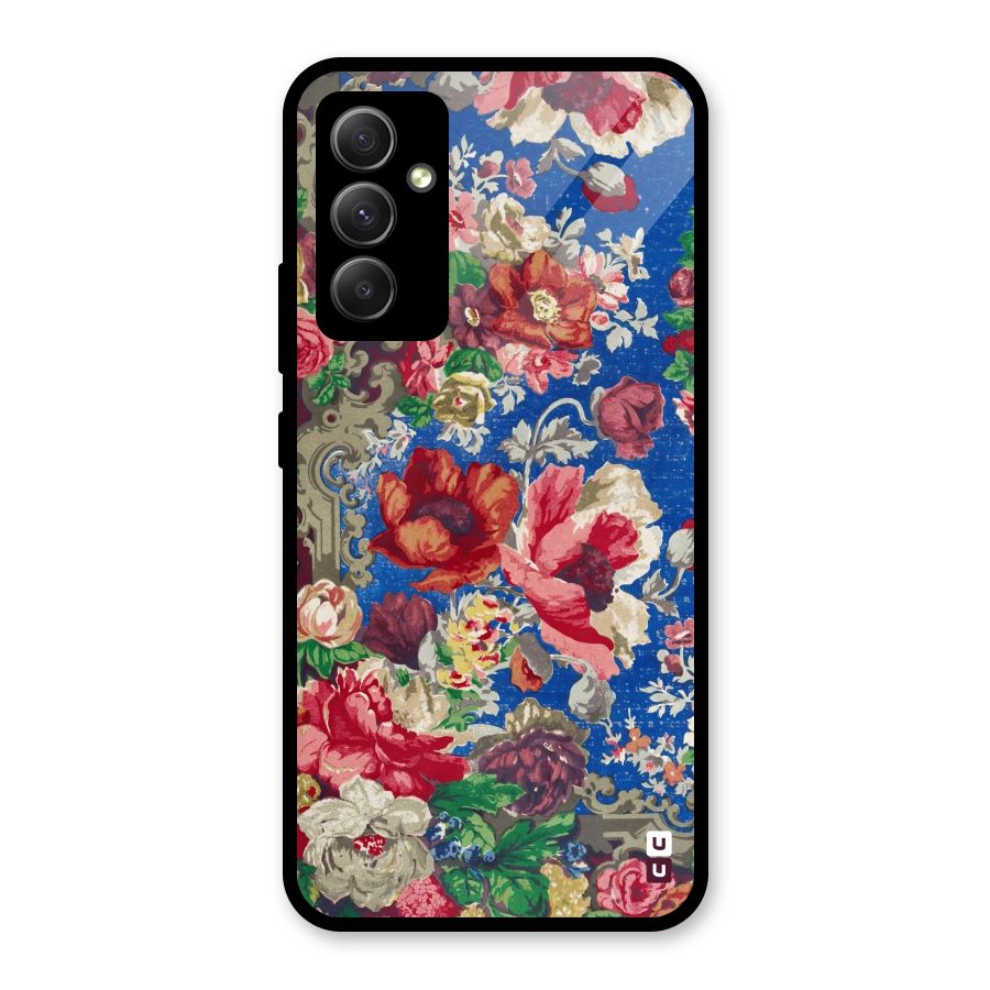 Block Printed Flowers Glass Back Case for Galaxy A34