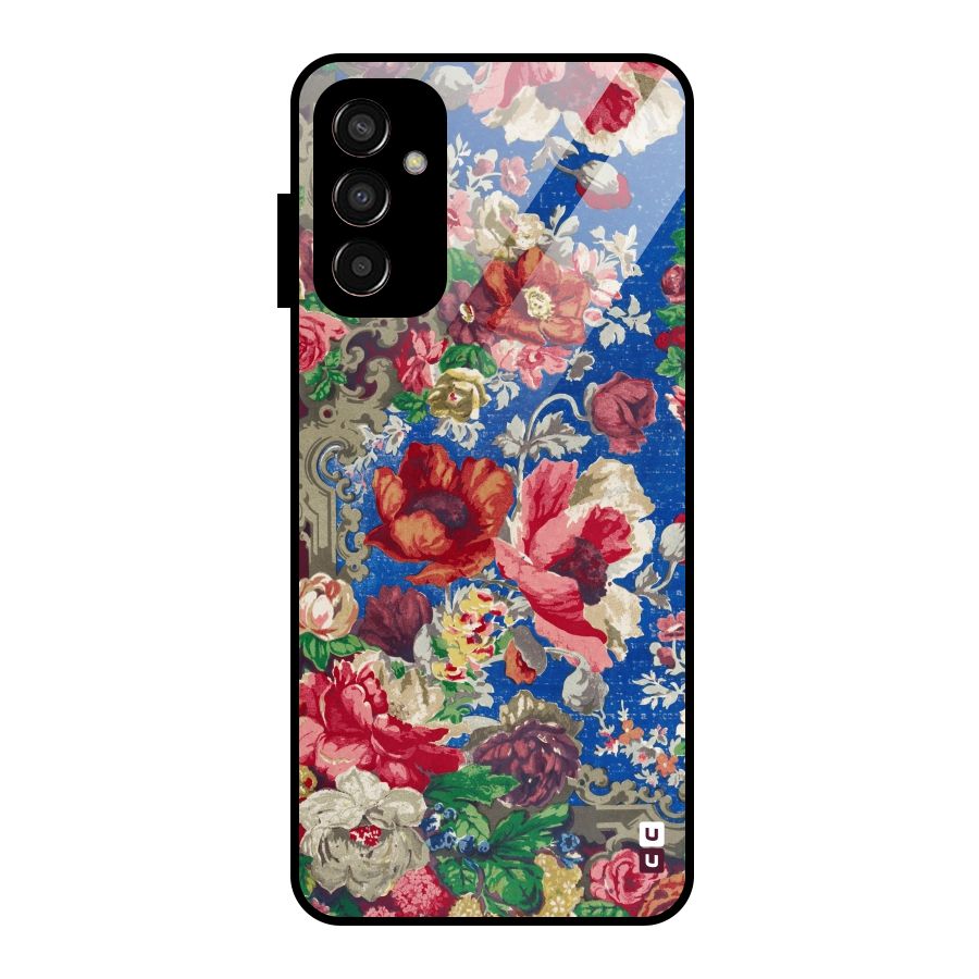 Block Printed Flowers Glass Back Case for Galaxy F13