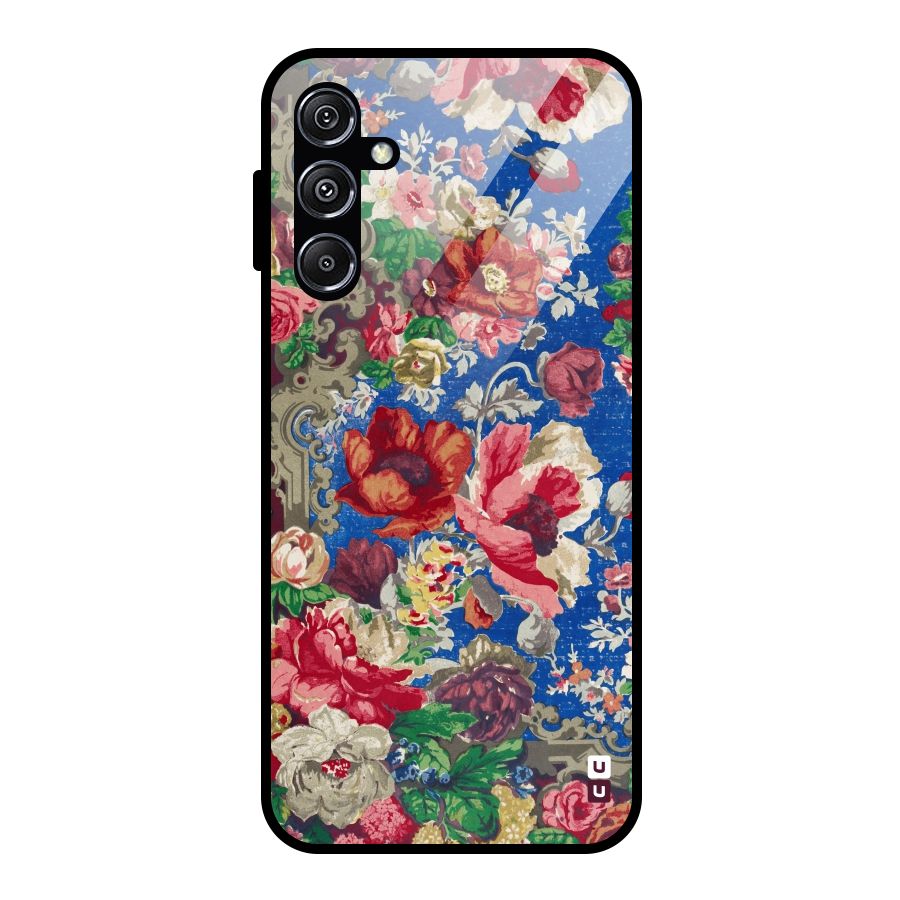 Block Printed Flowers Glass Back Case for Galaxy M34 5G
