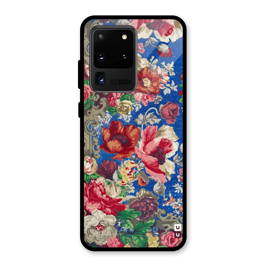 Block Printed Flowers Glass Back Case for Galaxy S20 Ultra