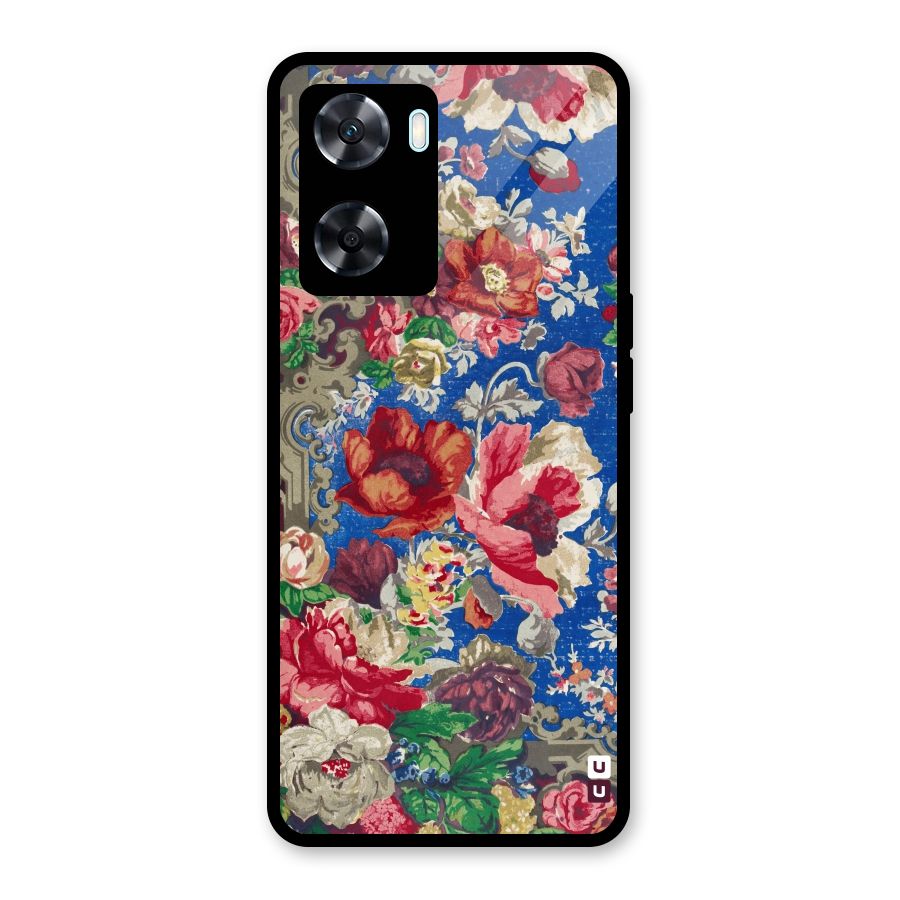Block Printed Flowers Glass Back Case for Oppo A77s