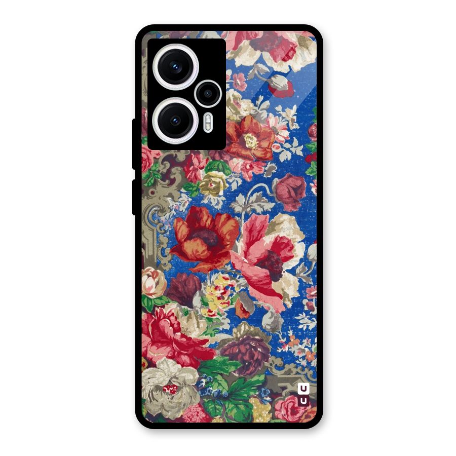 Block Printed Flowers Glass Back Case for Poco F5