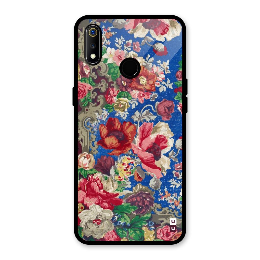 Block Printed Flowers Glass Back Case for Realme 3i