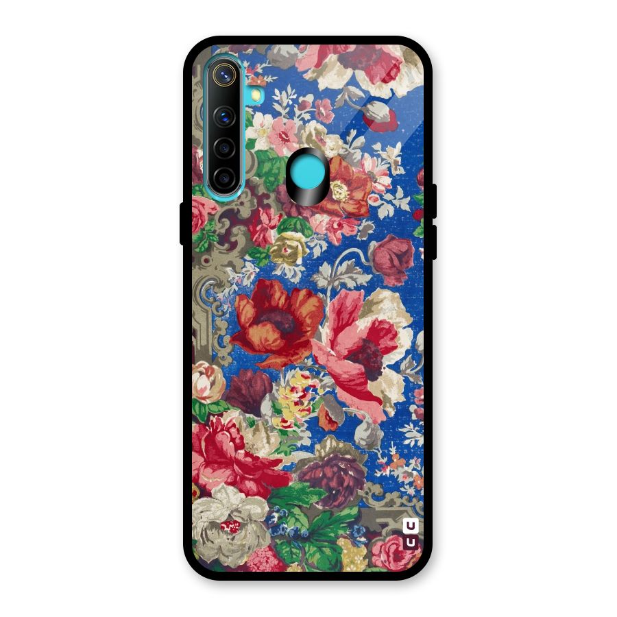 Block Printed Flowers Glass Back Case for Realme 5