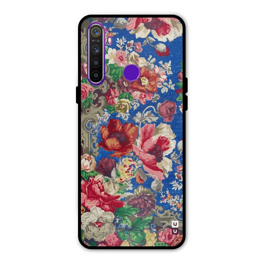 Block Printed Flowers Glass Back Case for Realme 5s