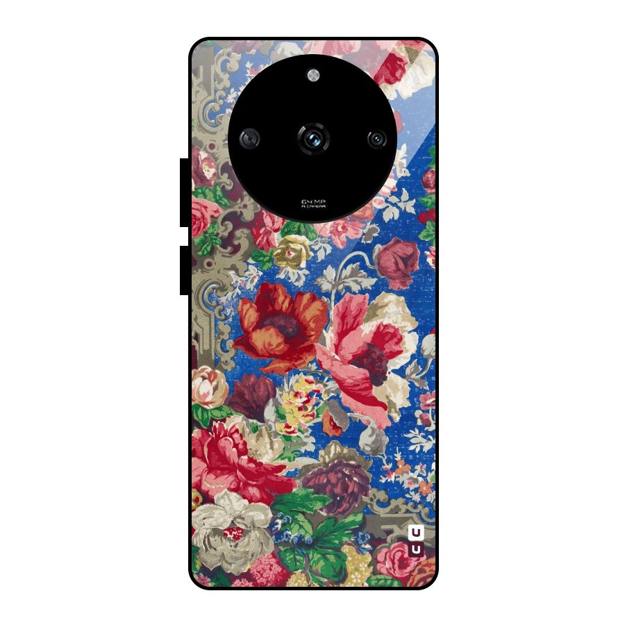 Block Printed Flowers Glass Back Case for Realme Narzo 60 5G