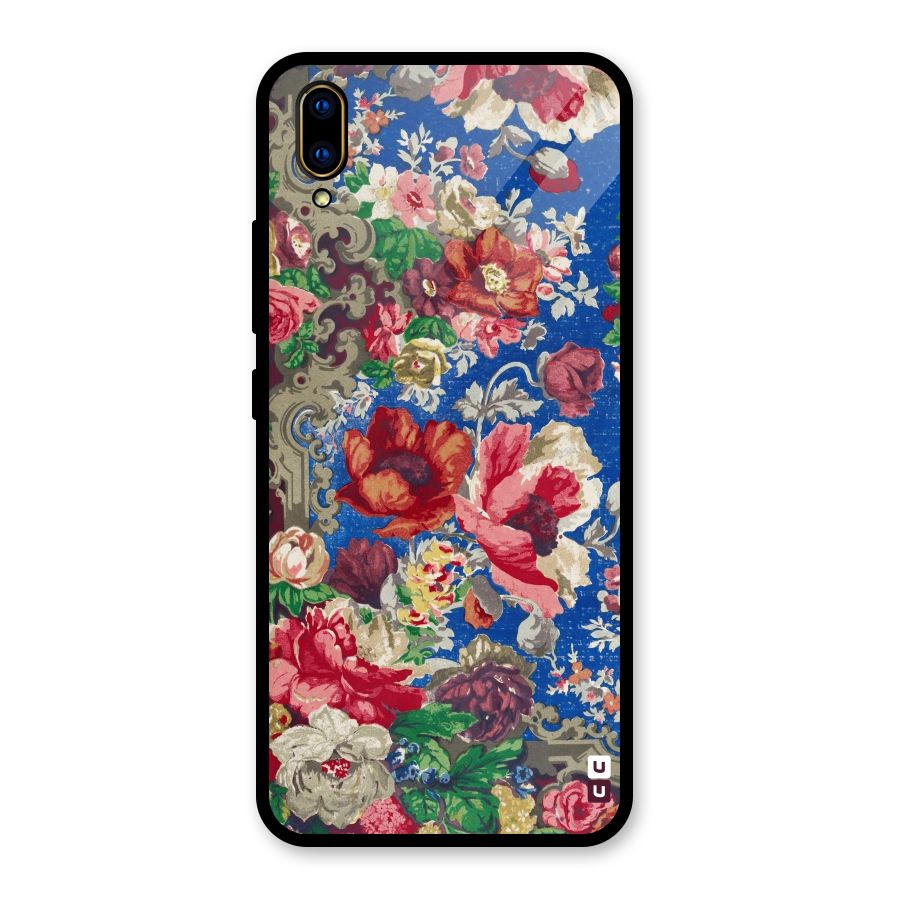 Block Printed Flowers Glass Back Case for Vivo V11 Pro