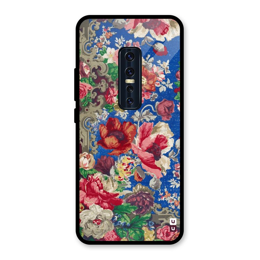 Block Printed Flowers Glass Back Case for Vivo V17 Pro