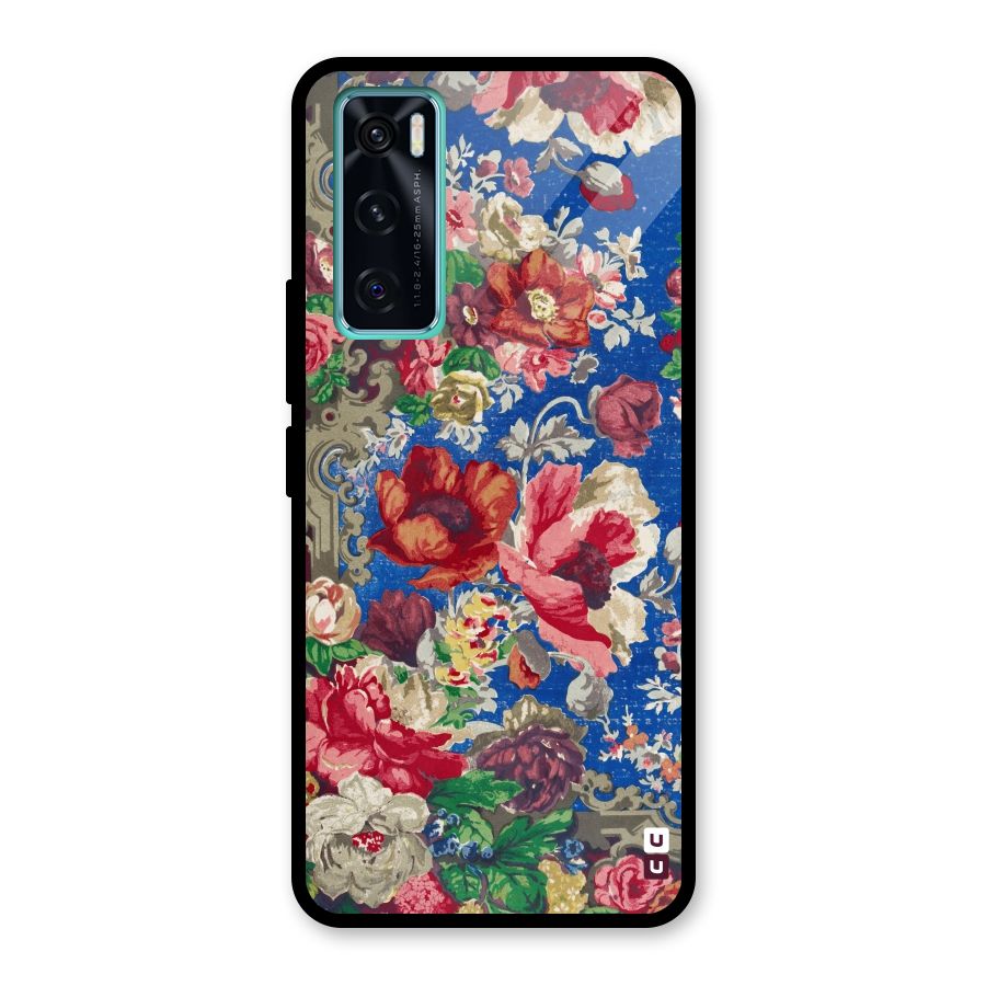 Block Printed Flowers Glass Back Case for Vivo V20 SE